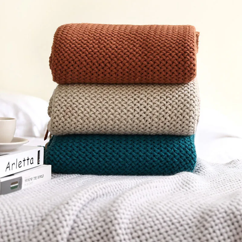 

Knitted Blanket Bed Sofa Decorative Plaid for Bed Sofa Grey Beige Throw Blankets Travel Office Nap Blanket Cover Bedspread