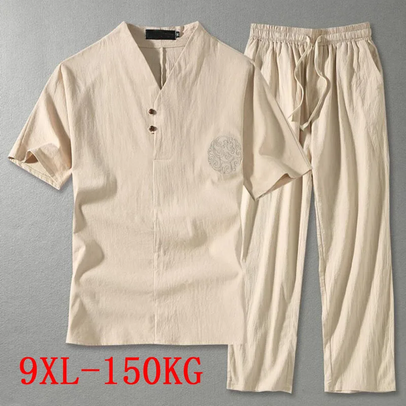 

summer Chinese style Tshirt and pants Men vintage Tang suit tees oversize tshirt Short Sleeve large size big 9XL 7XL 8XL tops 68