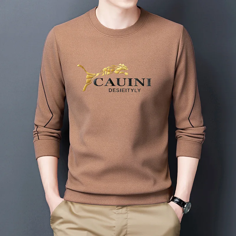 

1030 Imitation German Velvet Sweatshirt Men Business Casual Comfortable Blend Slim Warm O-Neck Solid Color Long Sleeve Male Tops