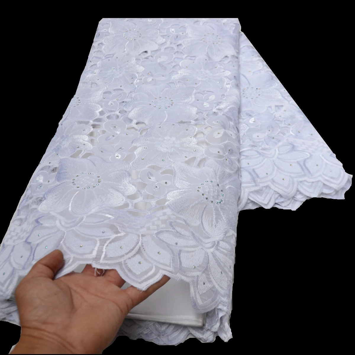 High quality new design African lace fabric with stones white lace embroidery swiss voile lace for Wedding Clothes