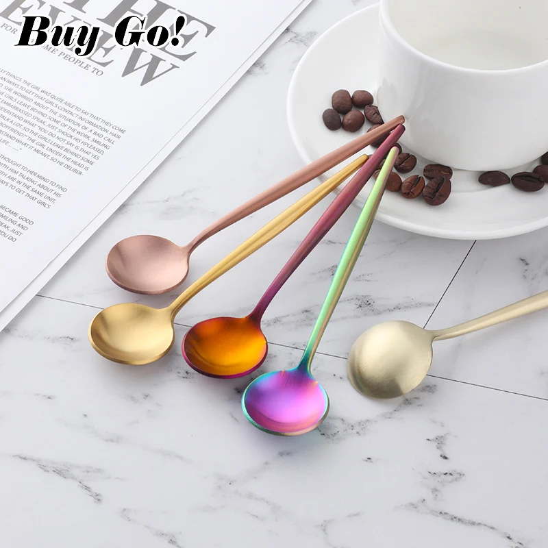 High Quality 18/10 Stainless Steel Small Tea Spoon Flatware Set Mini Tea Spoons Set Colorful Coffee Spoon Gold Silver Scoop Set