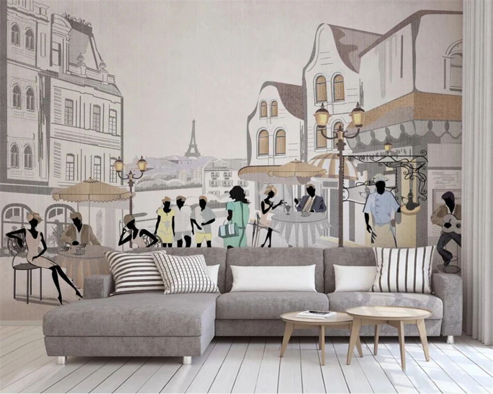 Custom wallpaper hand painted city street coffee shop cafe living room restaurant background wall mural 3d wallpaper