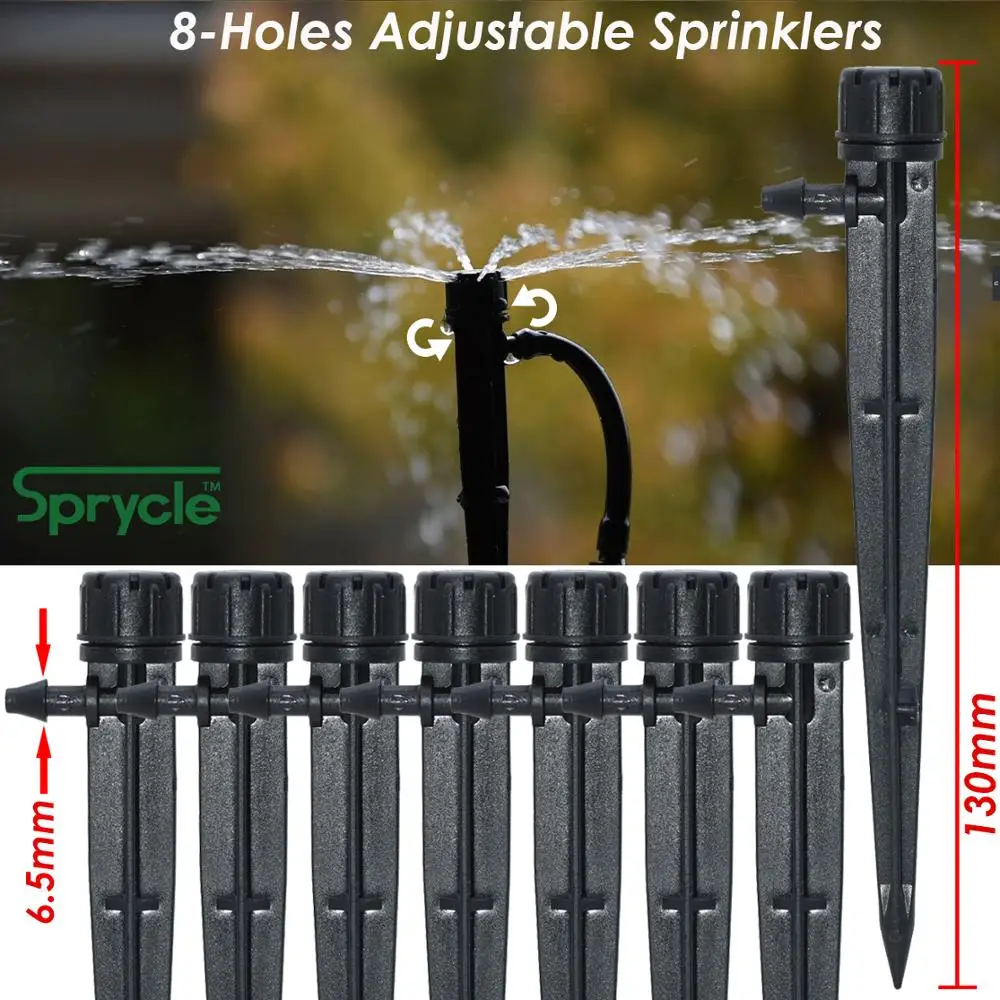 SPRYCLE Garden Watering Drip Irrigation Adjustable Sprinkler 360 Degree Dripper Nozzles Inserting Ground 4/7mm Hose Greenhouse