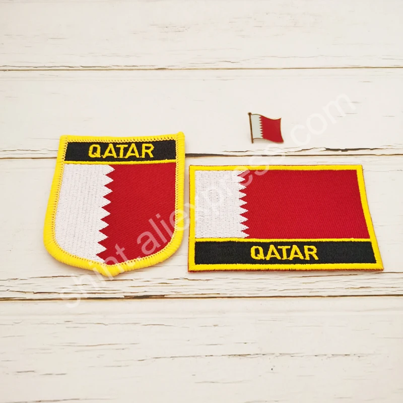 Qatar National Flag Embroidery Patches Badge Shield And Square Shape Pin One Set On The Cloth Armband Backpack Decoration Gifts