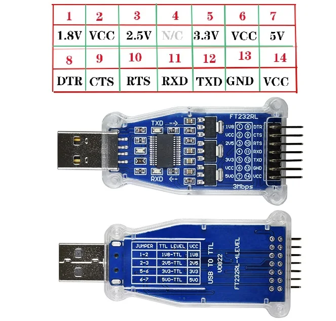 FTDI USB to 1.8V 2.5V 3.3V 5V TTL UART Switch Serial Adapter Module Support Win7/8/10/Android/Mac os