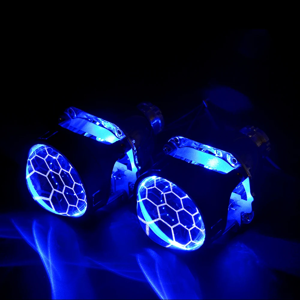 2.5インチRGB APP LEDデビルアイズブルーハニカムバイキセノン