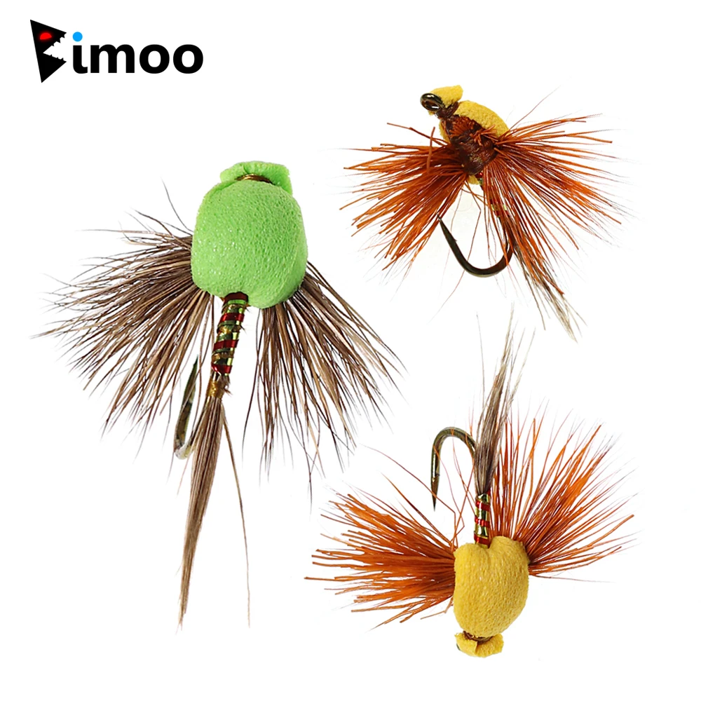 Bimoo 6PCS #12 #14 Fly Tying Natural Deer Hair Grass Foam Back Hopper Dry Flies Trout Bass Fishing Fly Floating Lure Baits Green