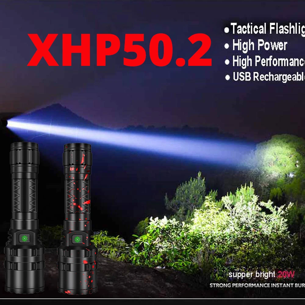 80W Tactical Flashlights Powerful XHP50.2 LED Flashlight Aluminum Hunting L2 Waterproof 18650 26650 Torch Camping Lanterna