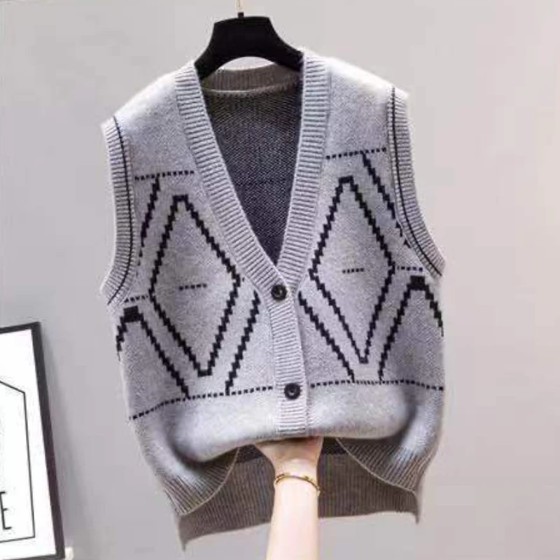 Gilet maglione donna Design accogliente All-match BF Casual Argyle scollo a v bottoni Crop top tenero retrò semplice moda vendita calda Ulzzang