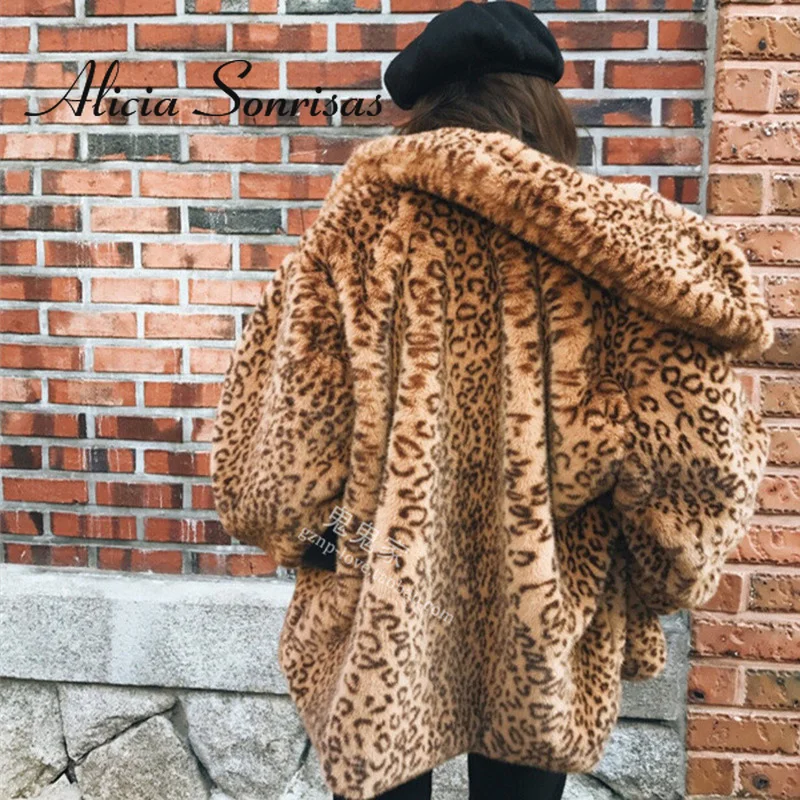 2021 Winter Faux Fur Coat Women Casual Faux Rabbit Fur Thick Leopard Fluffy Jacket Warm Long Sleeve Cardigan Female Jacket Femme