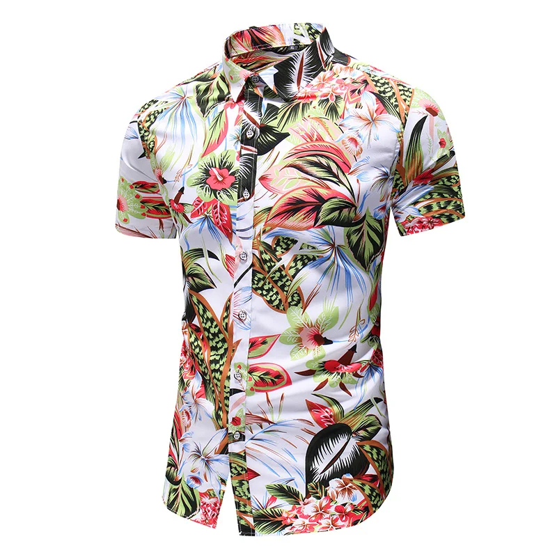 Men\'s Summer Shirt New Fashion Personality Printed Short Sleeve Shirts Casual Plus Size Beach Hawaiian Flower Shirt Party