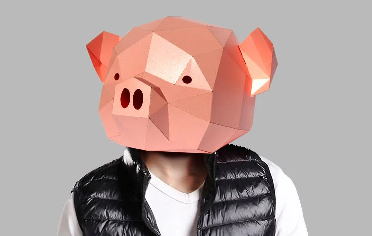 Pre Cut Paper Mask 3D Pig Head Halloween Costume Cosplay DIY Paper Craft Model Mask Christmas