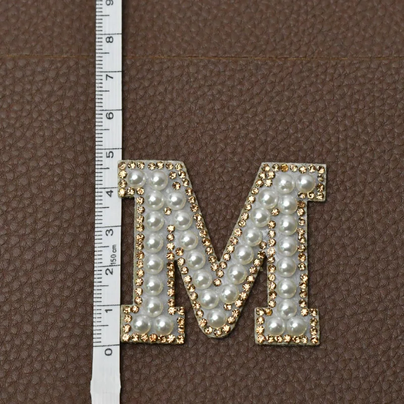 1Pcs Letter Patches Pearl Rhinestone Alphabet Patches For Clothes 3D Beads Applique iron On Patch