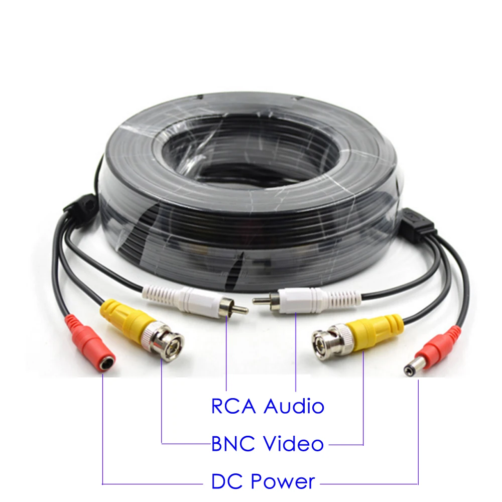 Surveillance Camera Coaxial Video Cable with Audio Power Integrated Cable 3-in-1 BNC RCA DC CCTV Transmission Cable 5-50M