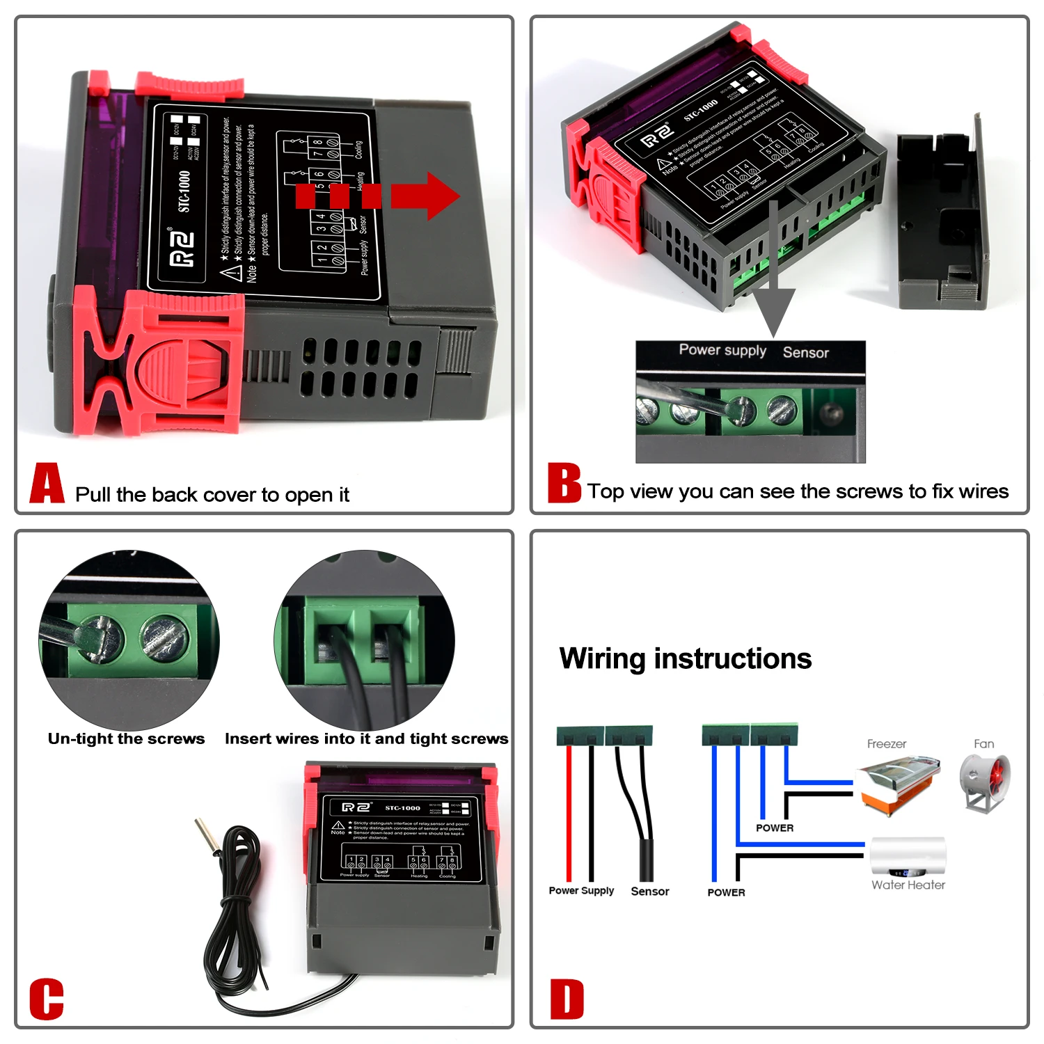 Termostato del termoregolatore di Digital LED del regolatore di temperatura di RZ per il STC-1000 di raffreddamento 12V 24V 220V del riscaldamento del relè 10A dell'incubatore