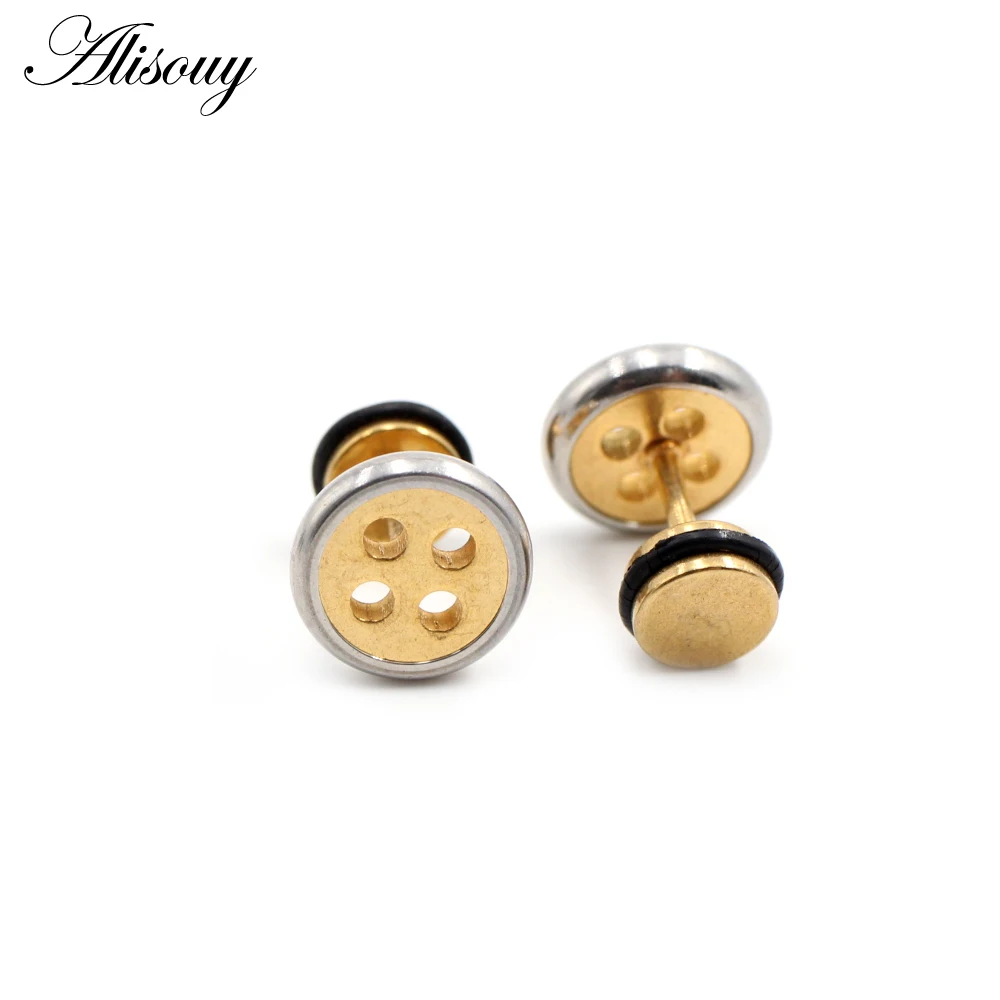 Alisouy 2pcs New Unisex Gothic Punk Rock Barbell Stainless Steel Buttons Screw Women Men Ear Stud Earrings Piercing Body Jewelry