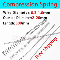 Compressed Spring Pressure Spring Wire Diameter0.3-1.0mm,Outer Diameter 2mm-20mm,Length 300mm Release Spring Return Spring 1 Pcs