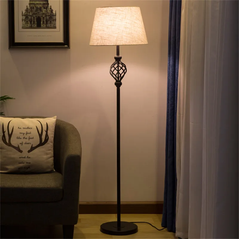 American Black Iron Floor Lamp Bed Room Living Room Sofa Corner Reading Night Standing Lamp LD149