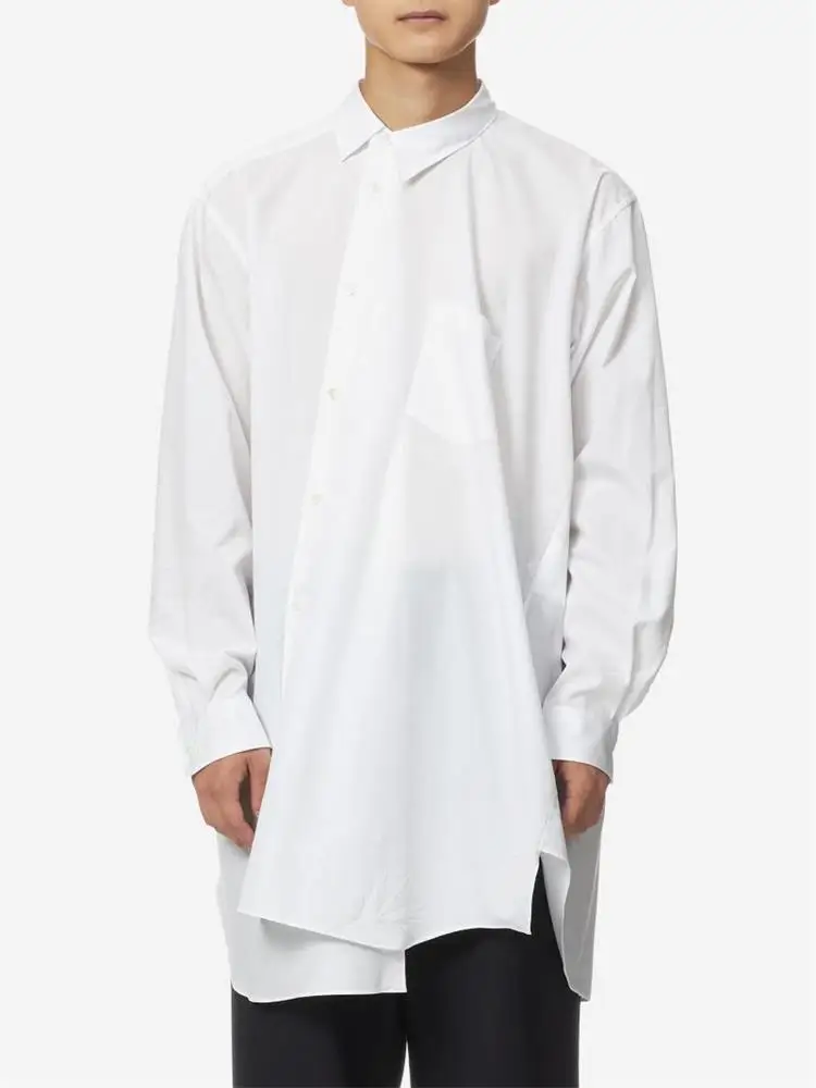 Men's New Fashion Nordic Asymmetrical Burr Personality Design Classic Simple White Casual Loose Large Shirt