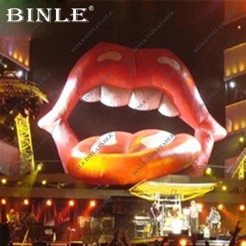 Carnival party used opening giant inflatable mouth lip with tongue stage background concert decoration