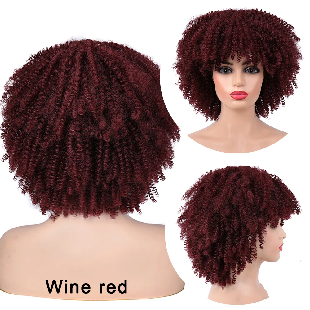 Feminino natural sintético curto afro kinky encaracolado perucas cinza escuro ombre prata cinza com franja cosplay festa peruca de cabelo resistente ao calor