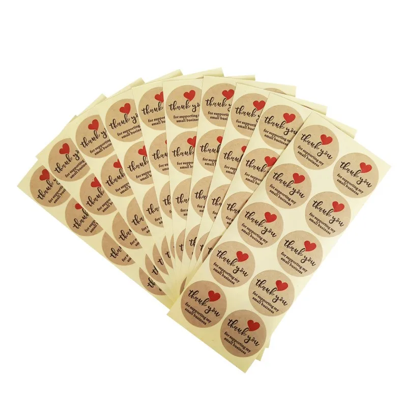 100pcs/pack Thank you red love for supporting my small business kraft paper seal sticker Packing bag 35*35mm