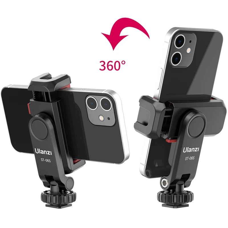 Ulanzi ST-06S Vertical Phone Mount Holder Tripod With Cold Shoe For Mic Light Phone Clip For iPhone 12 Vlog Holder Smartphone