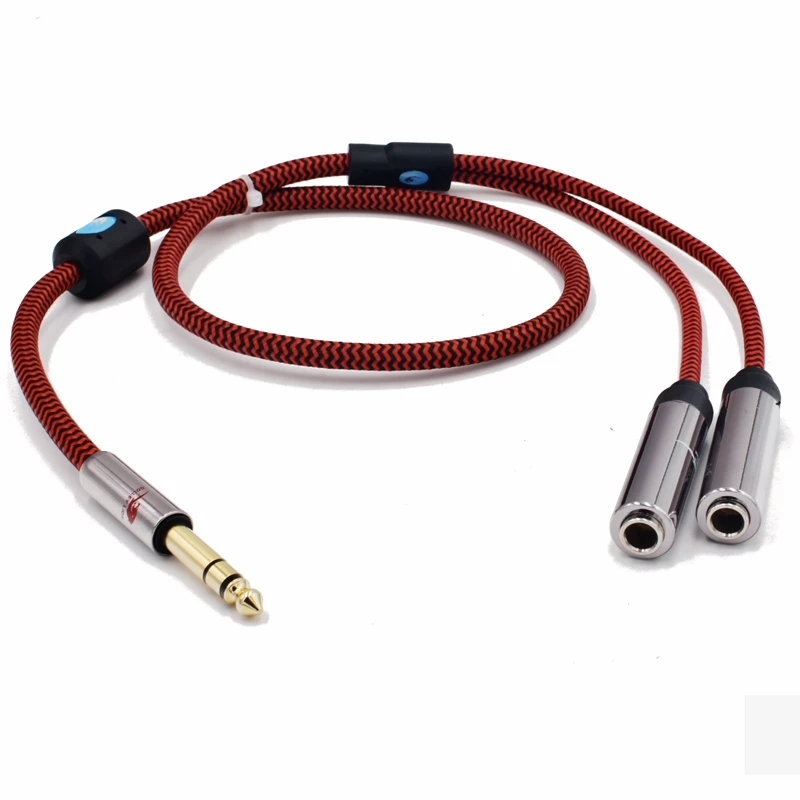 Kabel Audio Hifi Stereo 6.35mm przejście ze złącza męskiego na podwójne Stereo 6.35mm żeński do miksera słuchawki 1/4 \