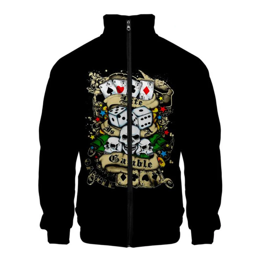 

Skull & Poker 3D Baseball Jacket Men Women Harajuku Hip Hop Hoodies Casual Stand Collar Zipper Sweatshirt Casual Sportswear