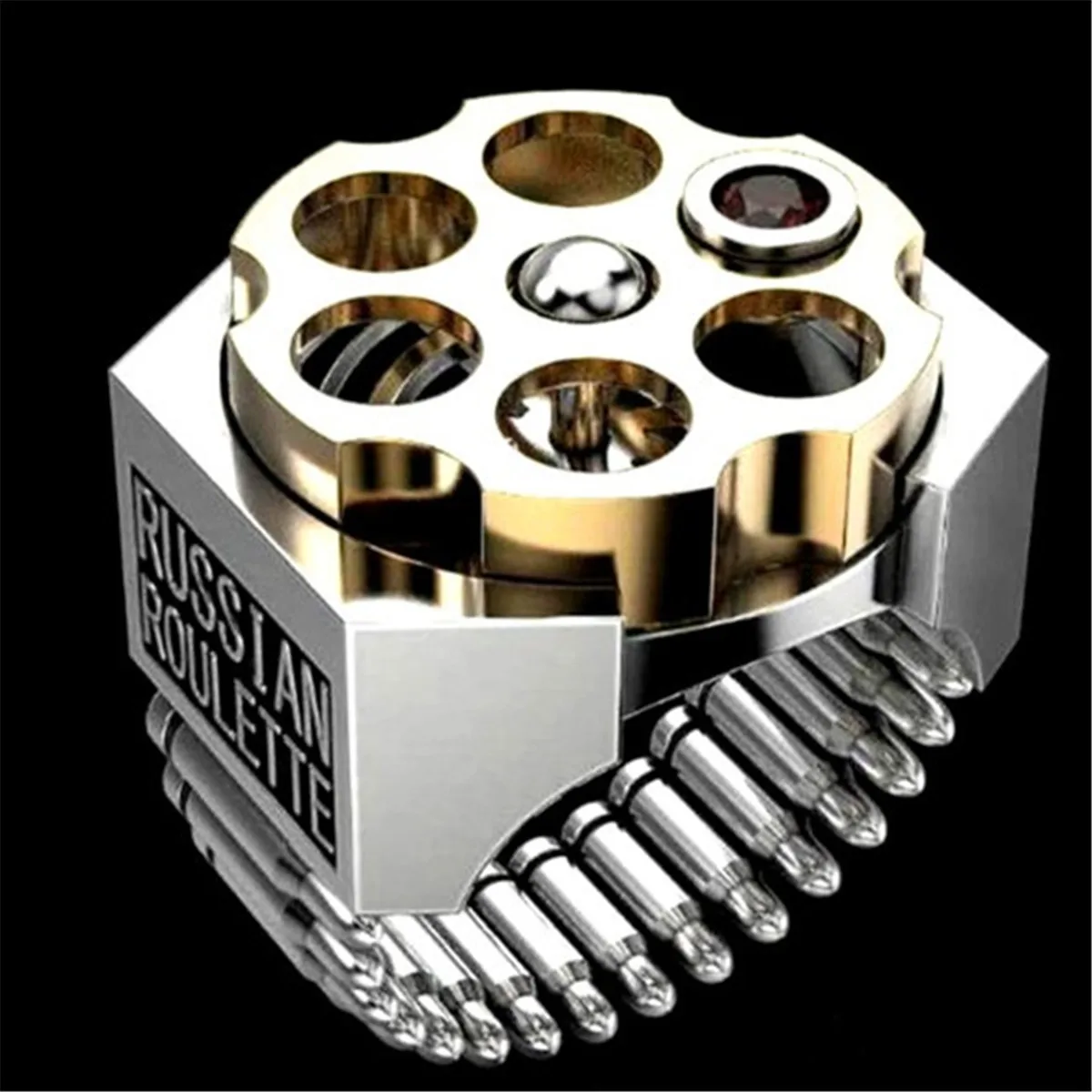 Russian Roulette Bullet Punk Ring Two-tone Gun Shape Men\'s Ring Jewelry Gift