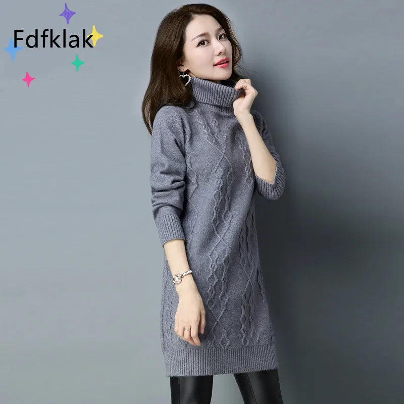 Fdfklak Neue Herbst Winter Plus Größe Dicken Pullover Frauen Pullover Koreanische High Neck Pullover Lose Mid-Länge Bodenbildung hemd