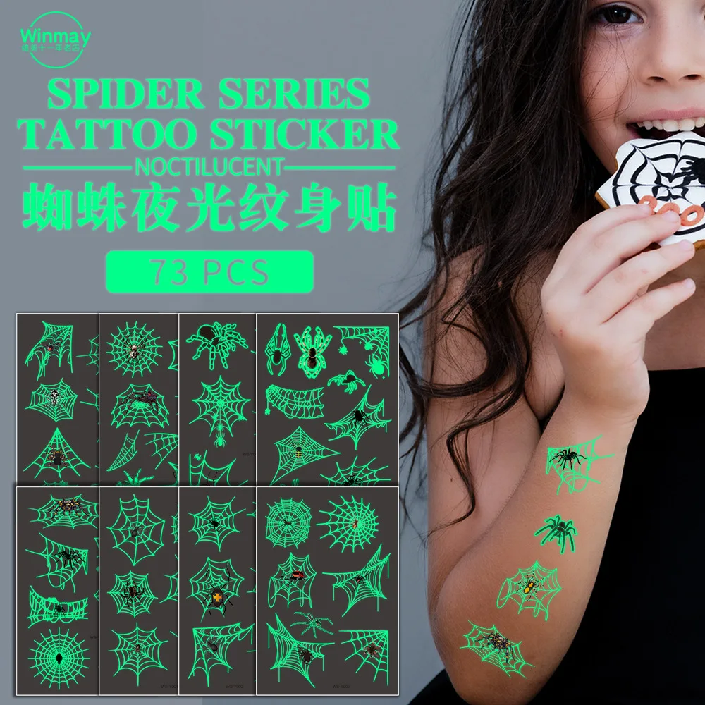 

pider cobweb Luminous Tattoo Halloween Party Temporary Body Sticker Disposable Waterproof tatouage temporaire on Face Arm Leg