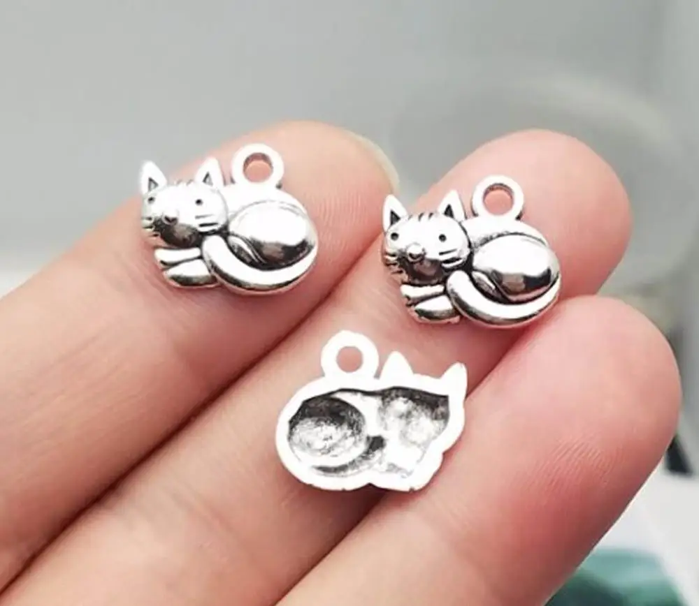 40pcs/lot--15x13mm, cat chams,Antique Silver plated Cat charms  ,DIY supplies, Jewelry accessories