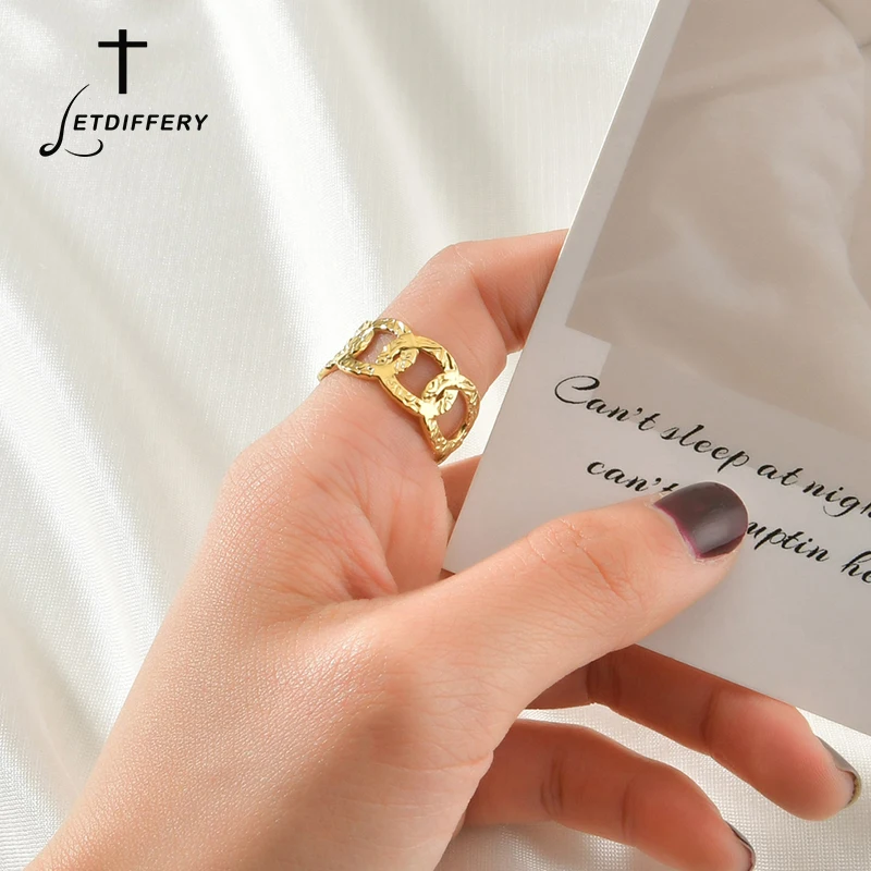 Letdiffery  Vintage Filigree Stainless Steel Rings Golden Geometric Women Adjustable Jewelry Wedding Gift Dropshipping