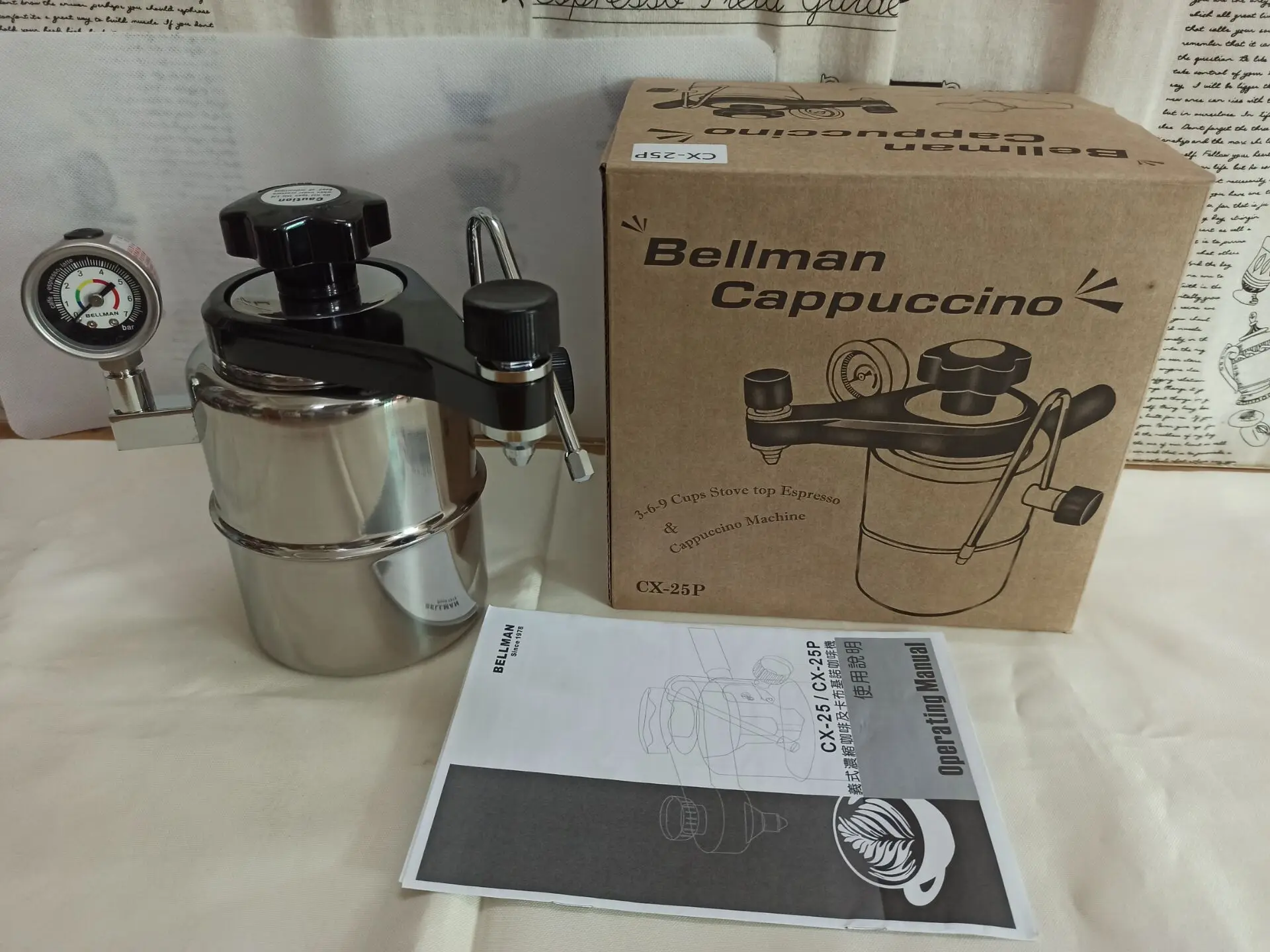 Bellman Cappuccino CX-25P  Stove-top model dual valve system stainless steel with pressure gauge CX-25SP Milk Steamer