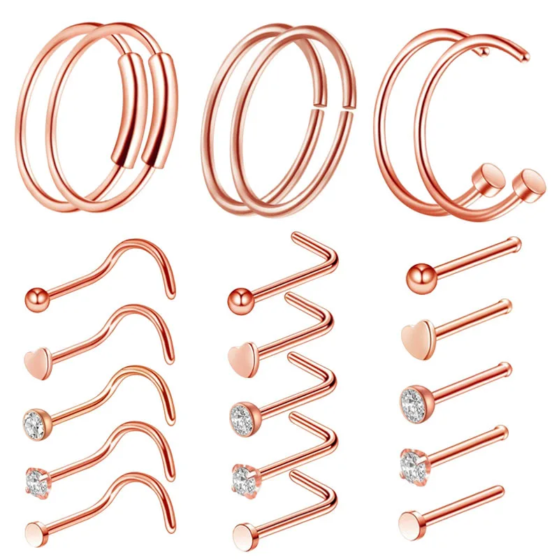 Rvs Crystal Neus Stud Pack 20G L Vorm Neus Ringen Set Hart Neusgat Piercing Set Rechte Pin Crystal stud Nose Ring