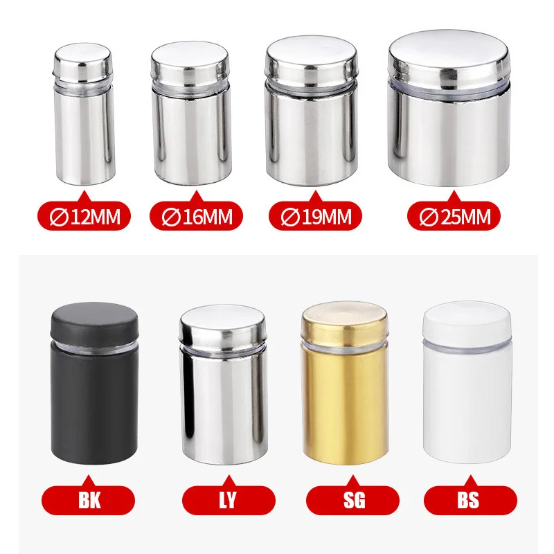 4pcs Stainless Steel Black Gold Advertising Nails Brushed Golden Acrylic Decorative  Glass Screws Mirror Nails White Glass