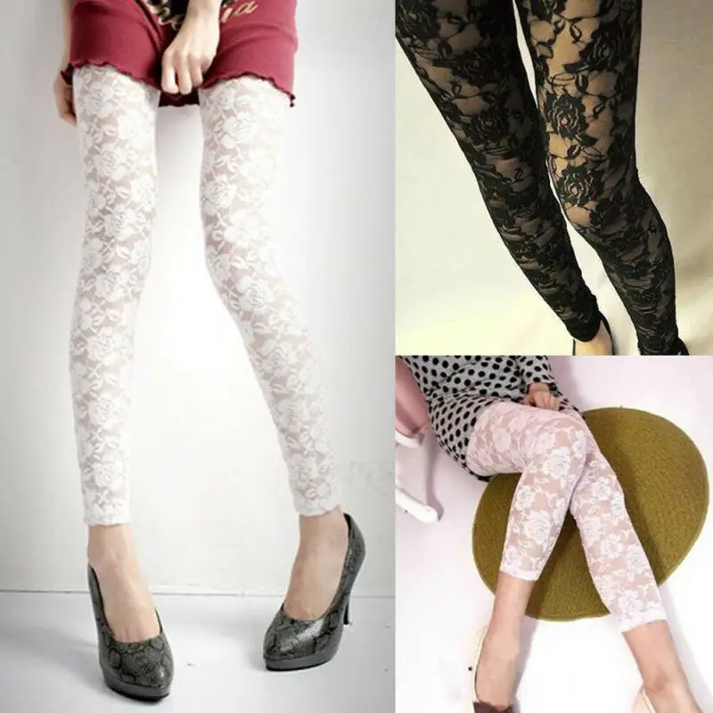 Mallas ajustadas con estampado Vintage de encaje negro para mujer, Leggings sexys de longitud completa, pantalones elásticos de cintura alta