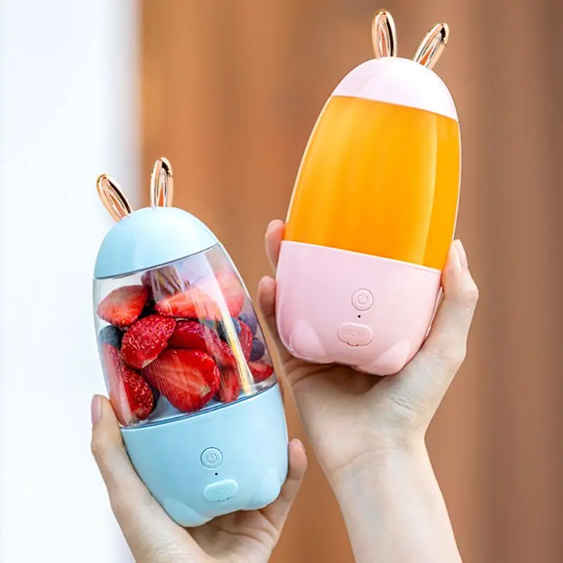 Garrafa extrator de suco 330ml 19qe, mini liquidificador elétrico portátil usb recarregável com copo misturador de frutas formato de coelho
