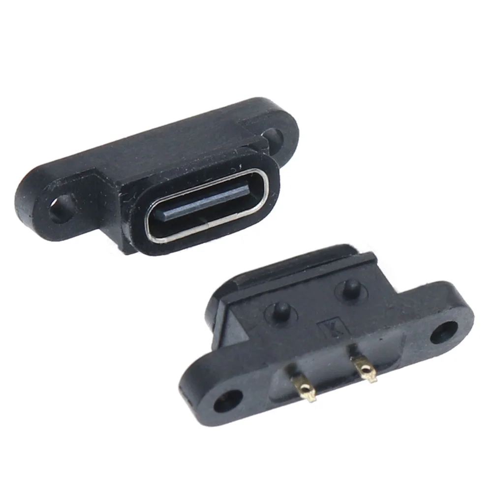 2-50pcs TYPE C 2Pin Waterproof Female USB C Socket Port With Screw Hole Fast Charge Charging Interface 180 Degree USB Connector
