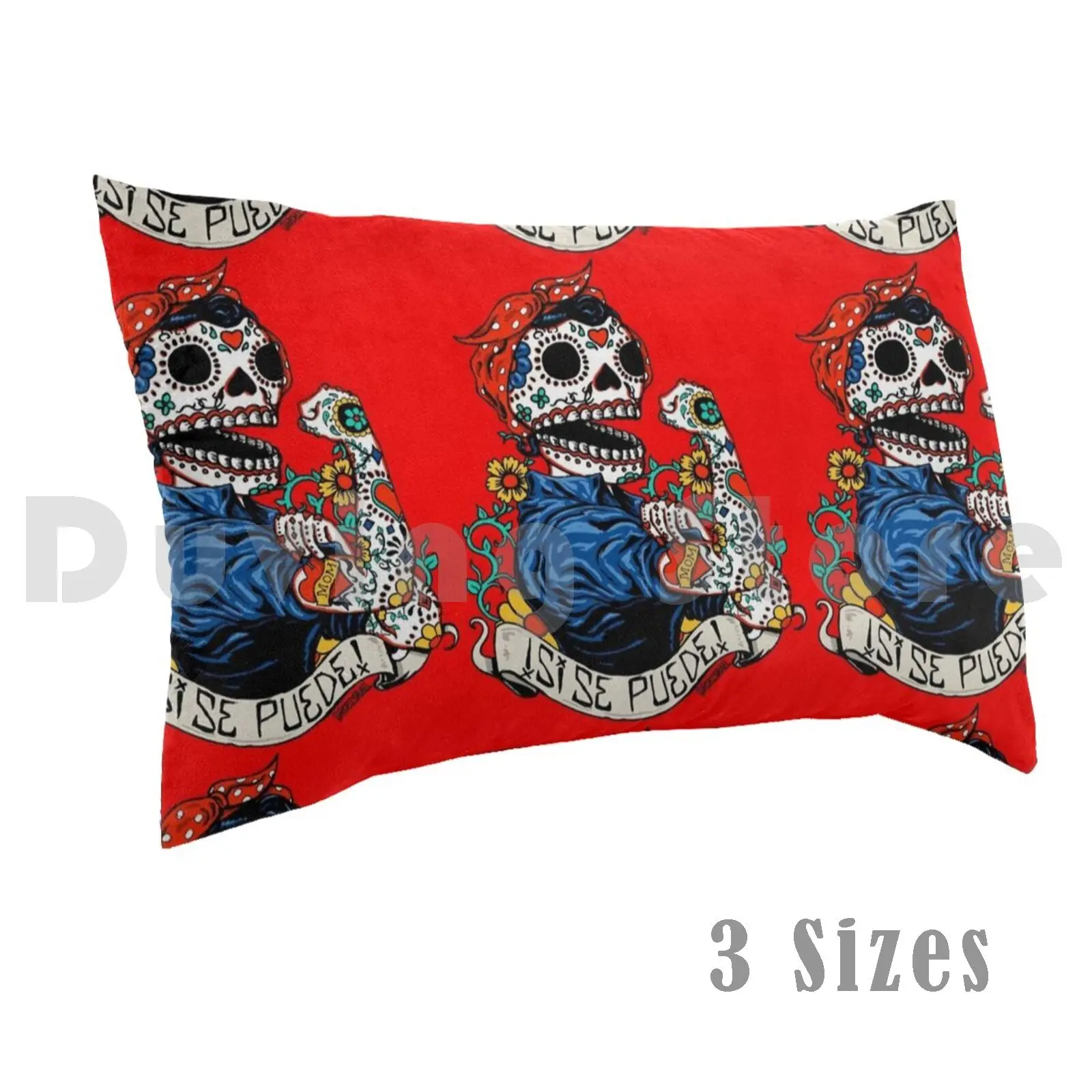 Rosie Skull Pillow Case Printed 50x75 Rosie The Riveter Skull Skulls Rosie Feminism Feminist Calavera Skull