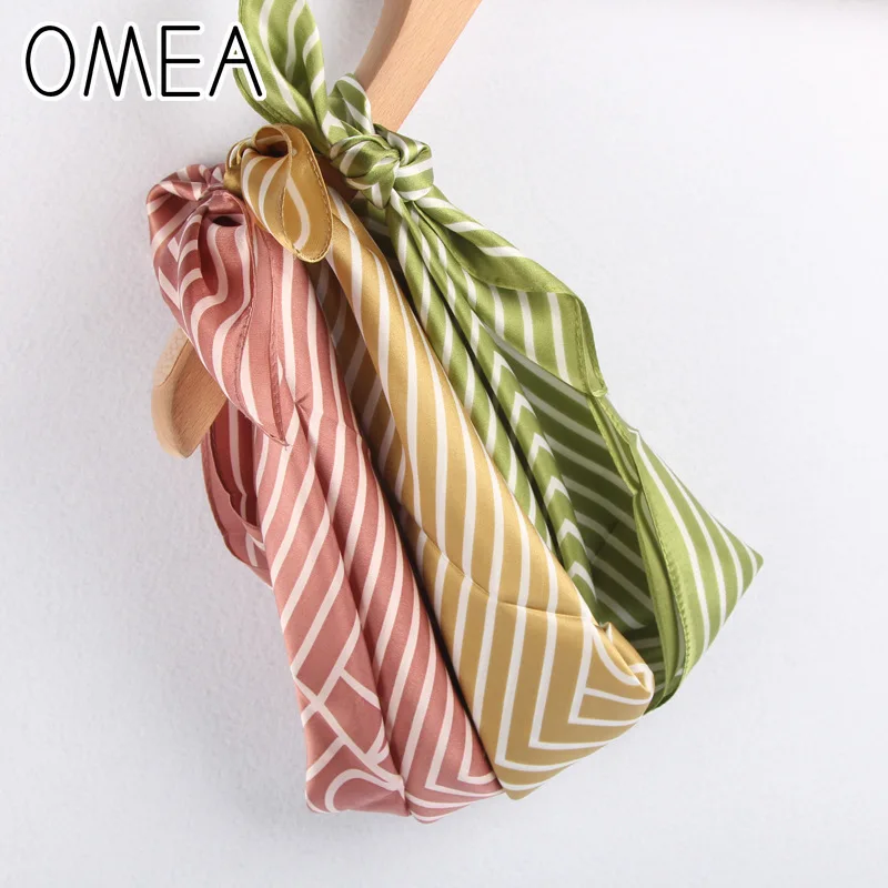 OMEA 100% Real Silk Scarf Women Fashion Modern Small Square Korean Version of The Silk Striped Pattern Luxury Head Scarf Retro