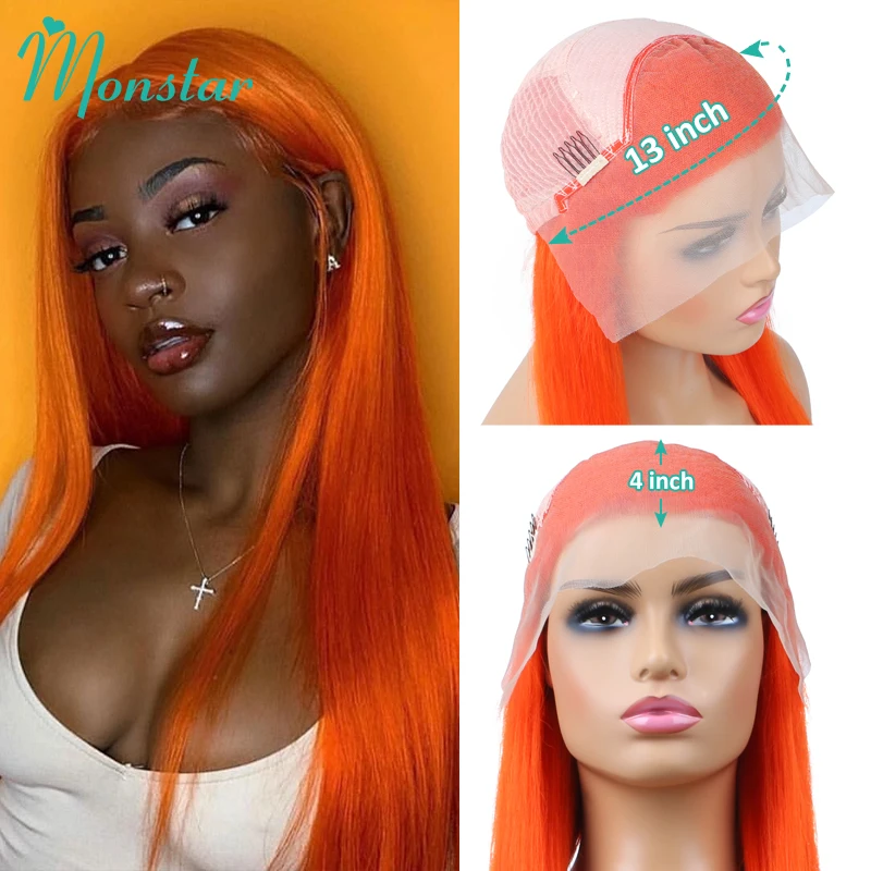 150 180 210 Density Orange Ginger Color 13x4 13x6 360 Lace Frontal Wigs Pre Plucked Brazilian Straight Lace Front Human Hair Wig