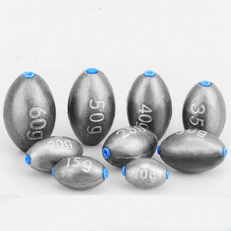 

Free Shipping Lead Sinker/Weight Fishing Tackle Accessories olive Shaped in Line Fishing Sinkers 10g 15g 20g 30g 40g 50g 60g