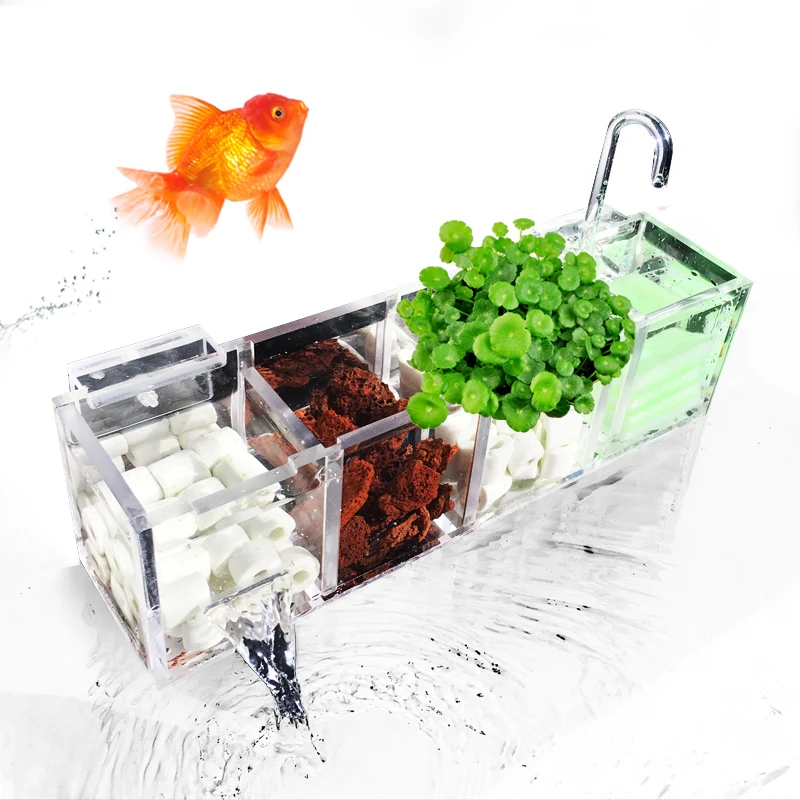 

Acrylic Fish Tank Filter Aquarium Three-in-one Small Upper Filter Box Drip Trough Wall Hanging Transparent Aquarium Accessories