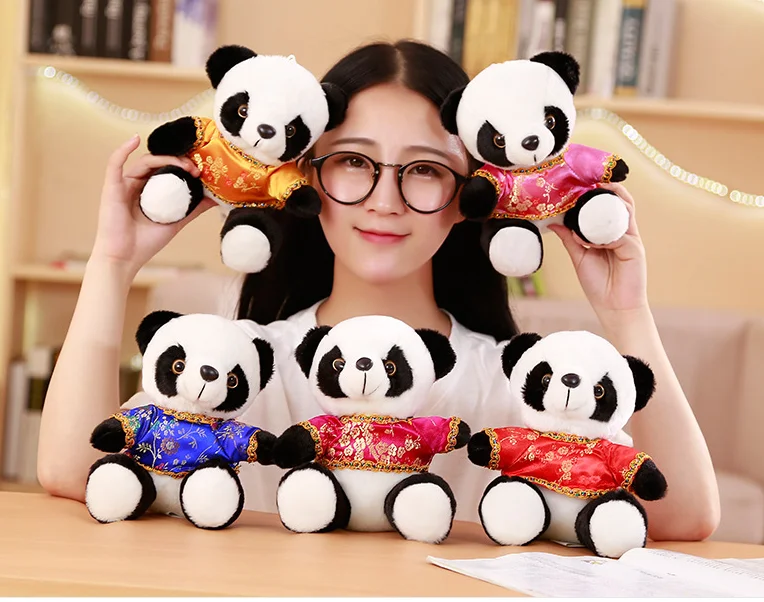 about 18cm cartoon panda plush toy lovely Tang suits panda soft doll kids toy home decoration Christmas gift h1348