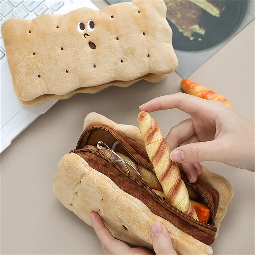 Pencil Cases Kawaii Bread Pen Box School Stationeries Case For Brushes Pretty Japanese Stationery Simpl Large Pouch Korean Plush