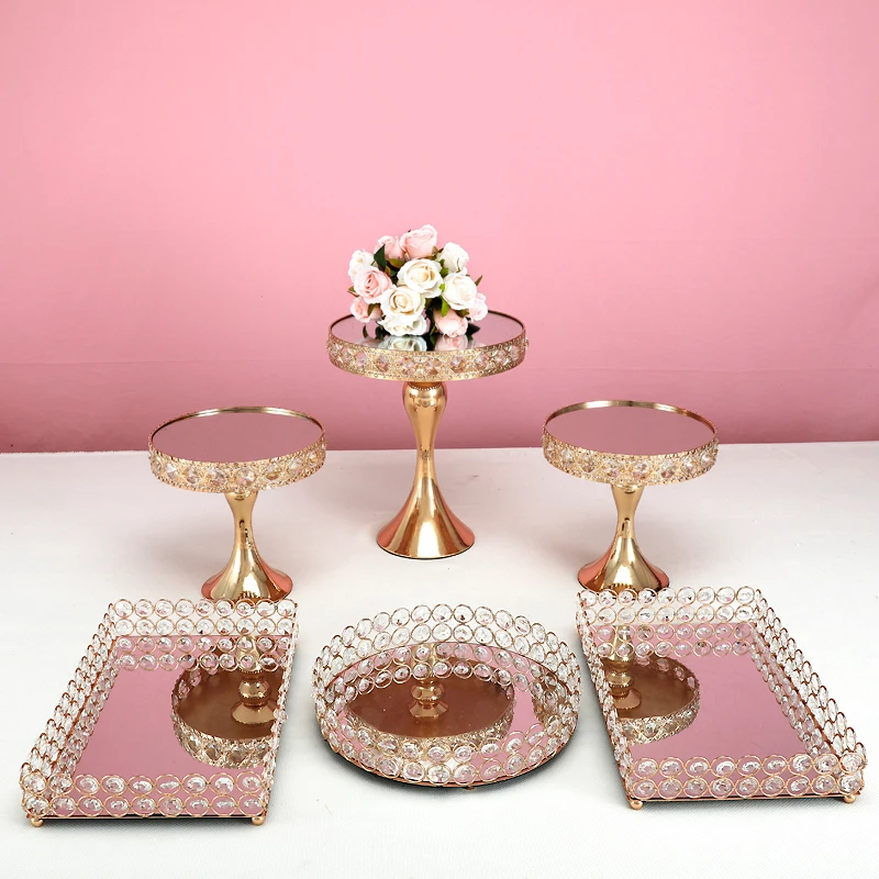 3 -9pcs  Gold Crystal cake stand sets cupcake sweet table candy bar table decorating with Crystal tray