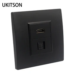 Wall Panel Faceplate HDMI2.0 With RJ45 CAT 6 CAT7 CAT.8 LAN Jack Socket Face Cover Outlet In Black For Office Home Internet