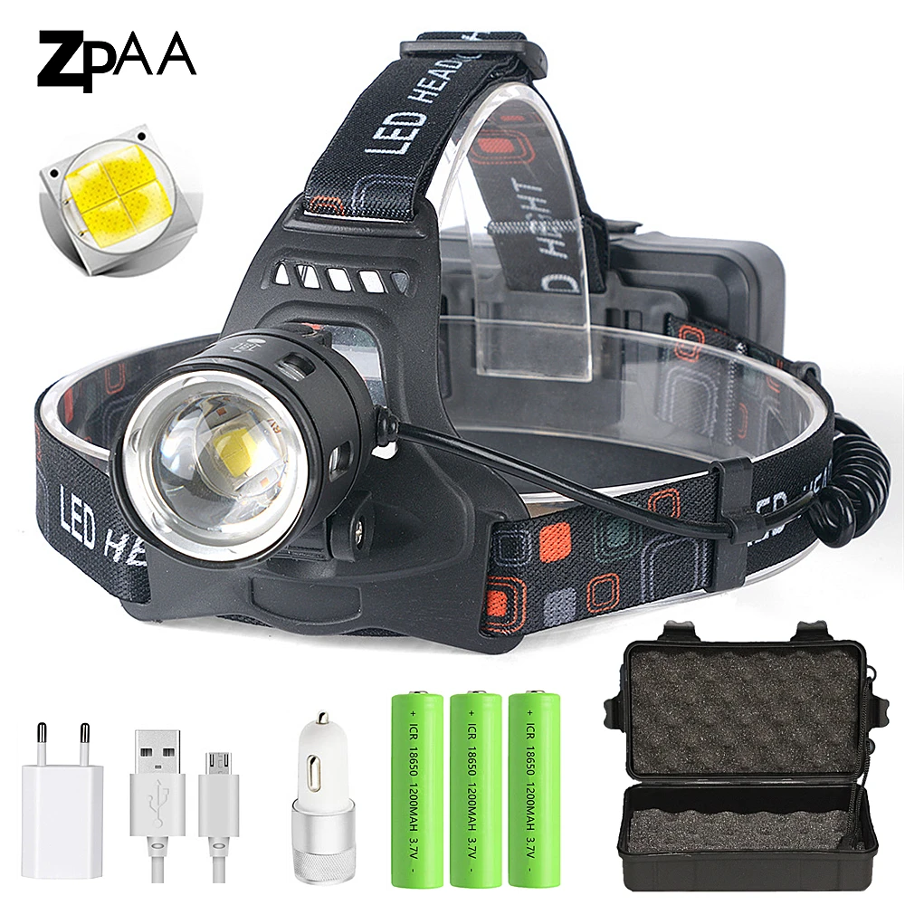 Potente XHP70.2 XHP50.2 Lampada frontale a LED Faro Zoom Lampada frontale Torcia elettrica Torcia 18650 batteria USB ricaricabile Lanterna da pesca